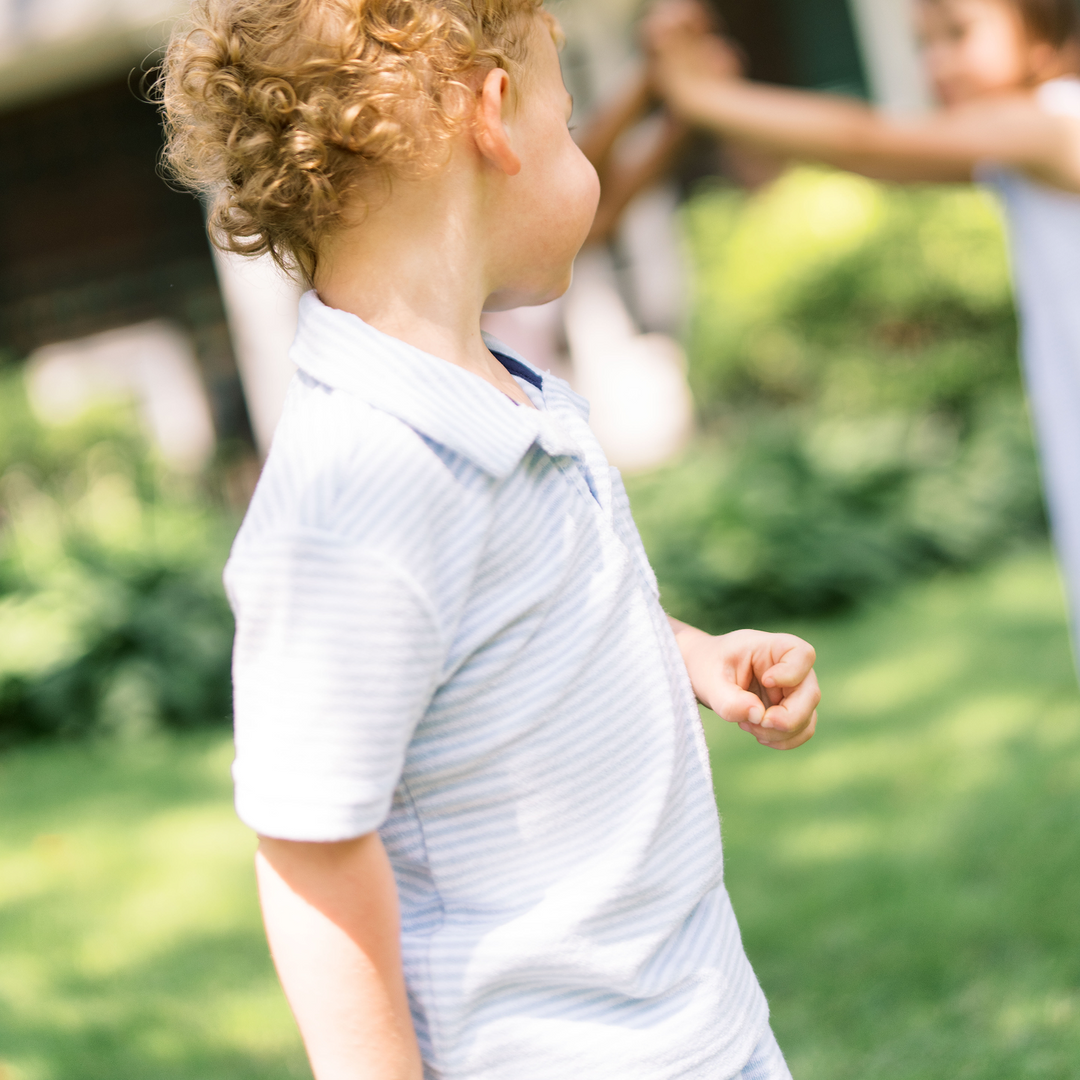 Minnow Powder Blue Stripe French Terry Polo Shirt