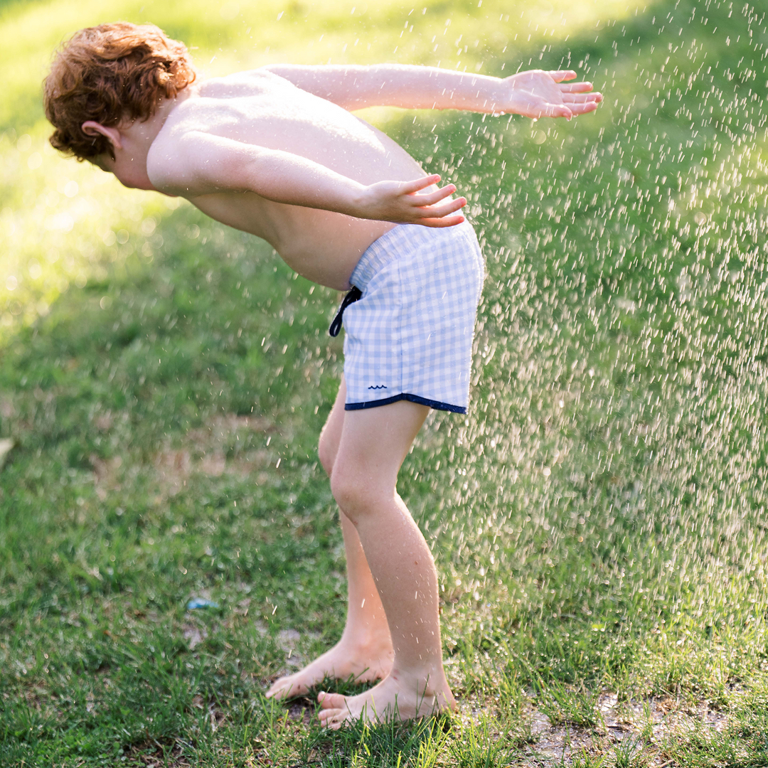 Minnow Oasis Blue Gingham Boardie