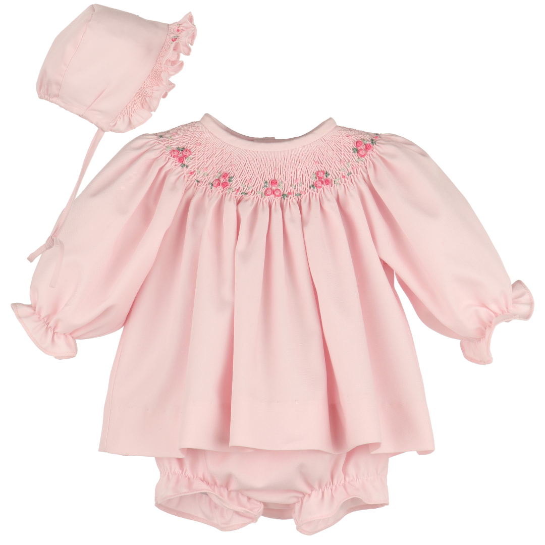 Luli & Me Welcome Home Waves Smock Set, Pink