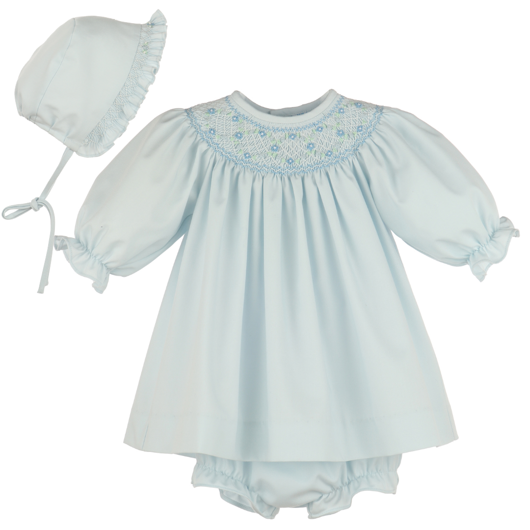Luli & Me Classic Smock Bishop Set, Blue