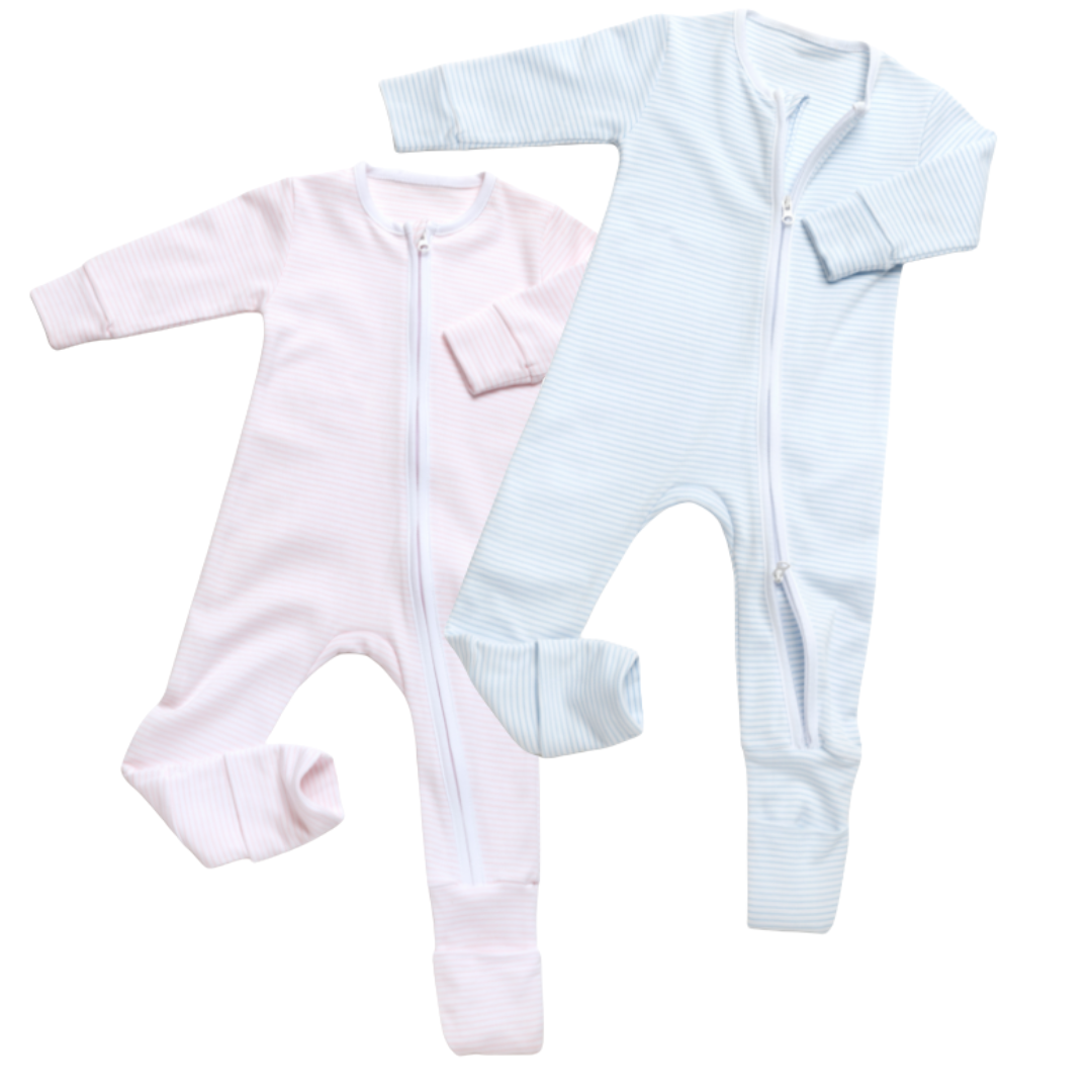Milly Marie Striped Convertible 2-Way Zip Pima Footie Pajama