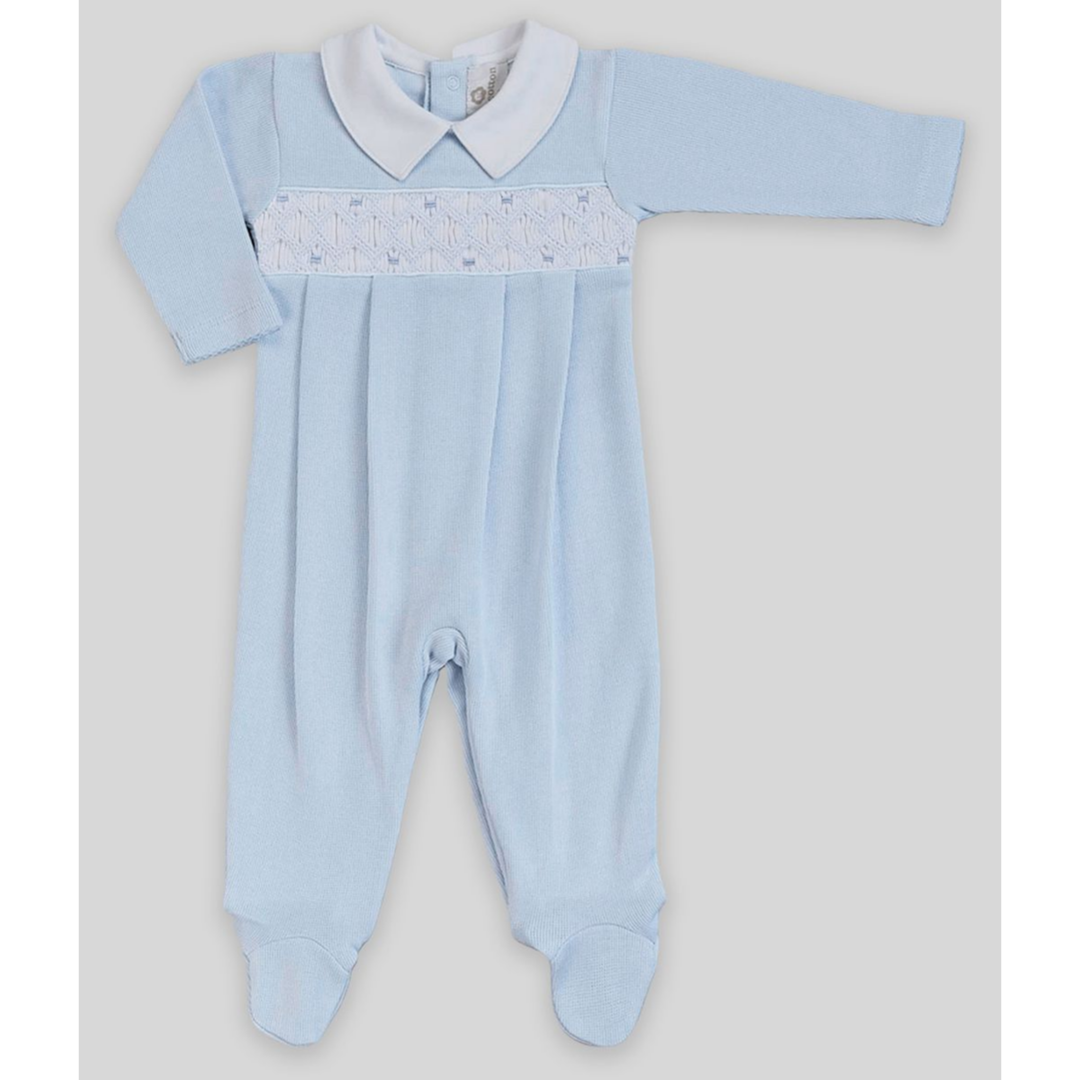 Miocotton Special Knit Hand Smocked Tarik Footie, Blue