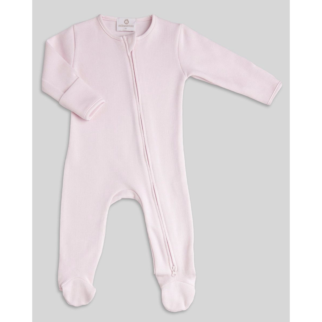 Miocotton Special Knit Indigo Zipper Footie, Pink