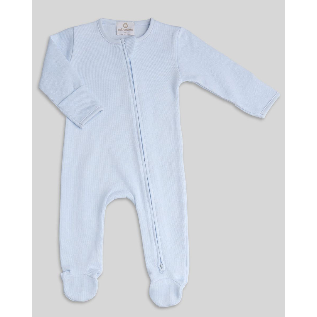 Miocotton Special Knit Indigo Zipper Footie, Blue