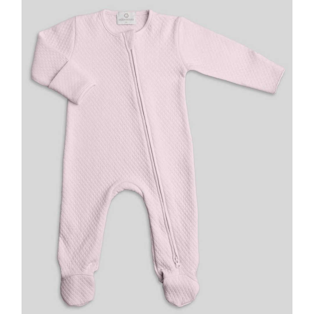 Miocotton Quilted Indigo Zipper Footie, Pink