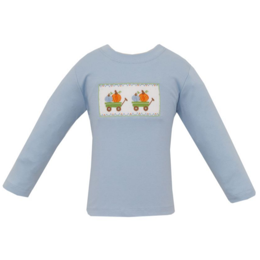 Anavini Pumpkin Light Blue Knit Long Sleeve T-Shirt