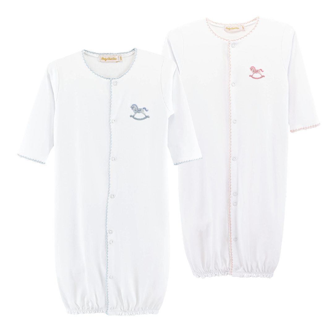 Baby Club Chic Tiny Rocking Horse Embroidered Converter Gown