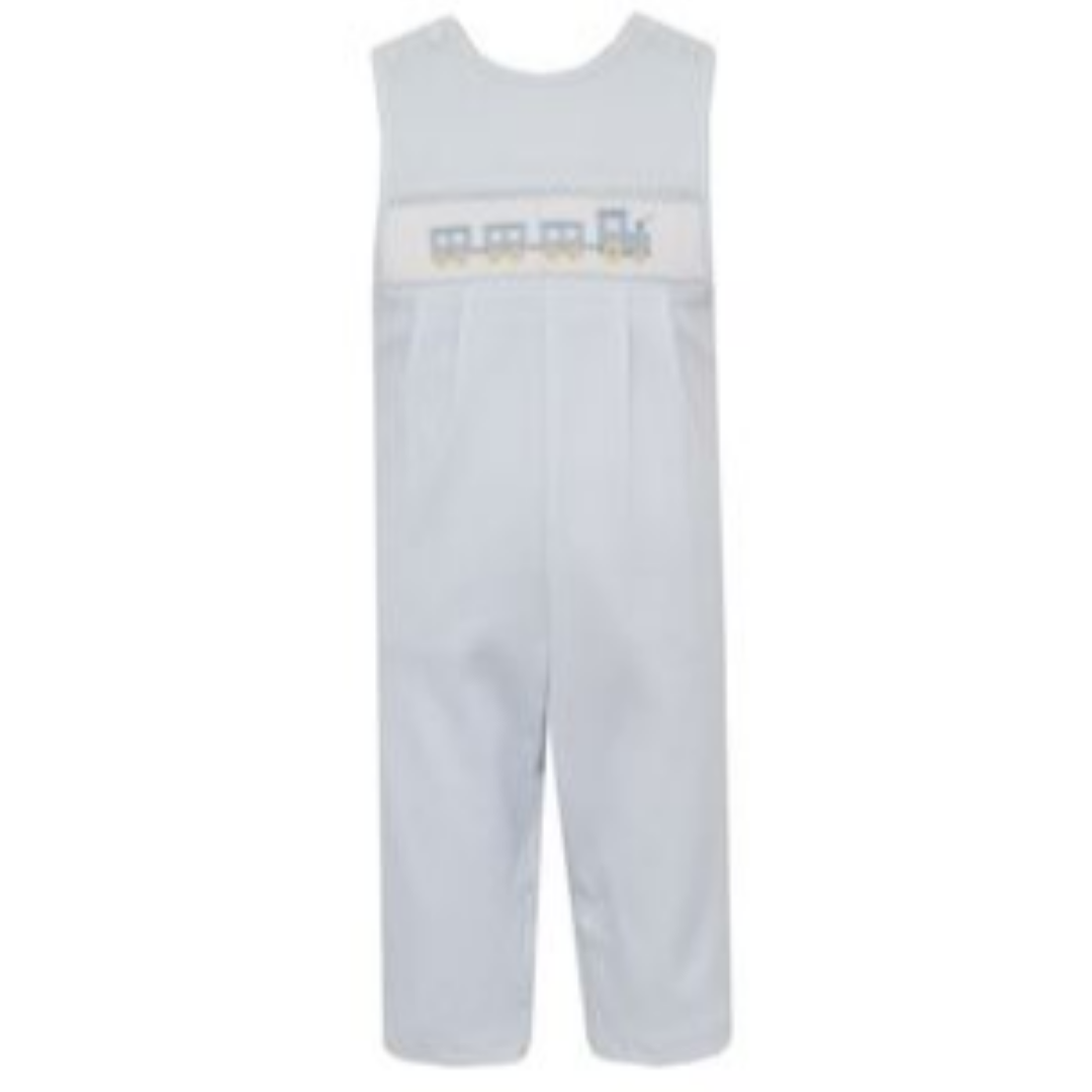 Petit Bebe Train Light Blue Check Knit Jon Jon
