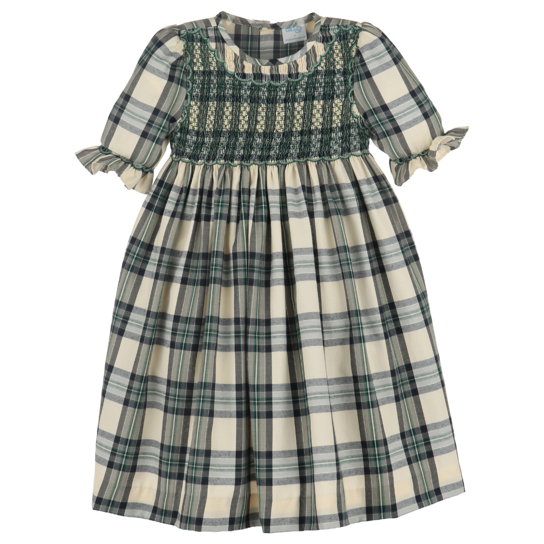 Luli & Me Tea Time Checks Smocked Dress, Green