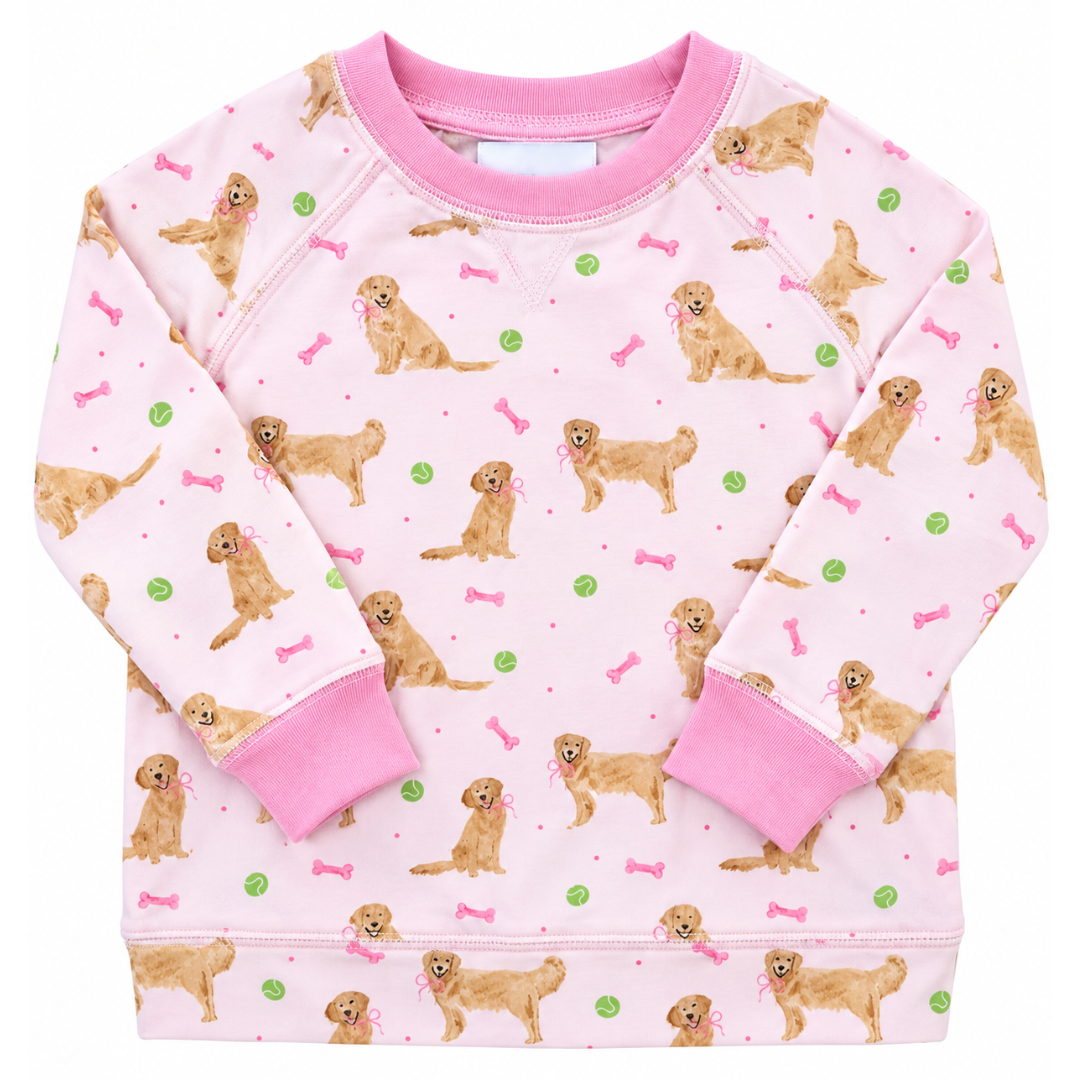 Three Little Ducks Campbell Crewneck, Pink Puppy Pals