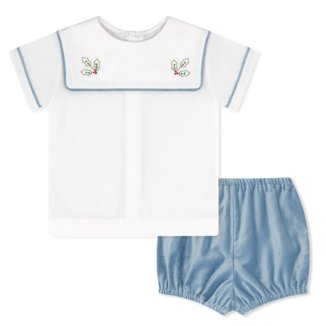 Lullaby Set Christian Bloomer Set, Holly on Beaufort Blue Velvet