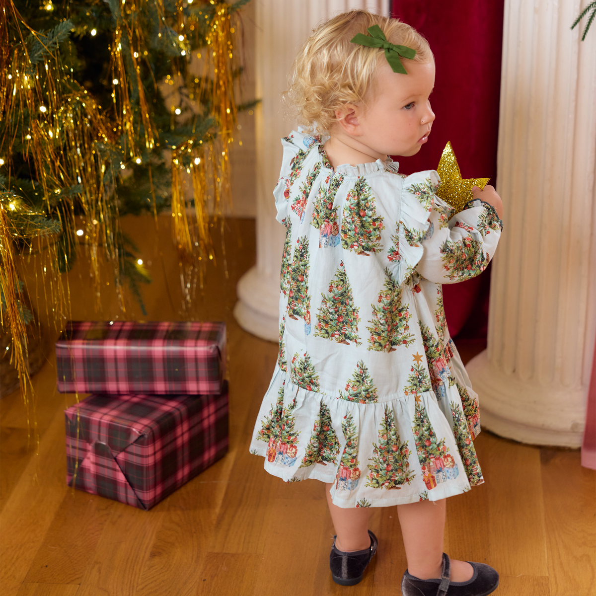 Pink Chicken Harper Dress Set, Trees & Presents