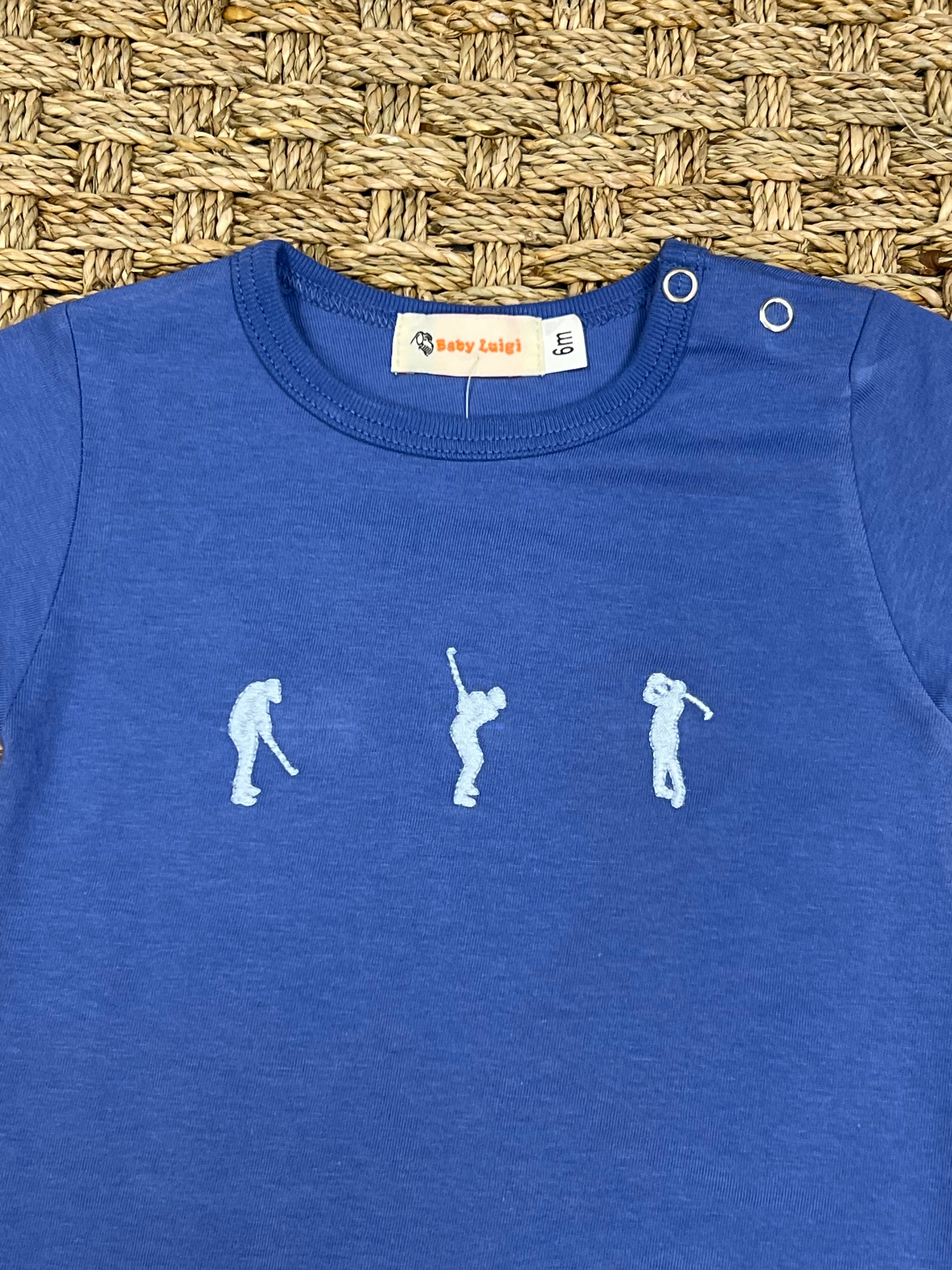 Luigi Romper, Three Golfing Icons on Dark Chambray