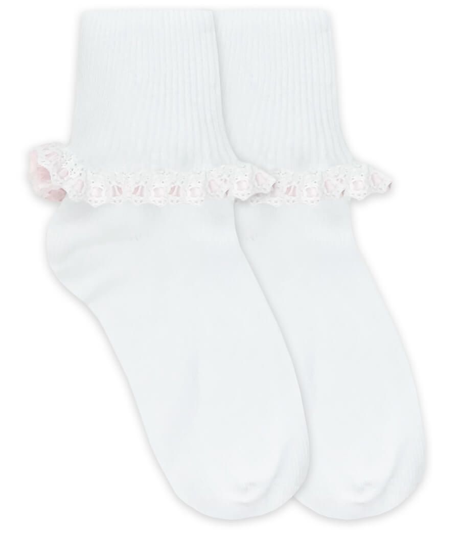 Jefferies Cluny & Satin Lace Turn Cuff Socks