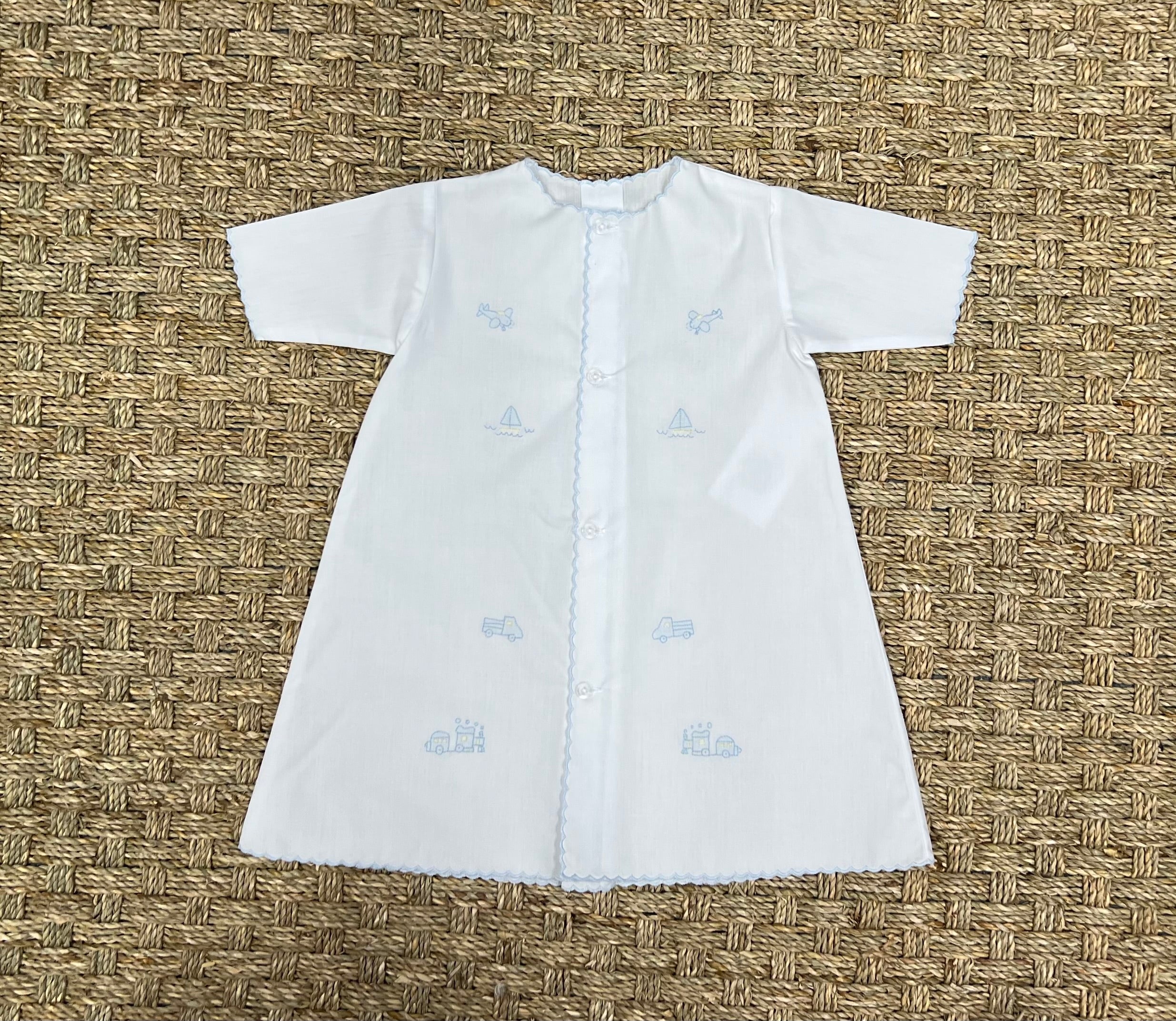 Auraluz White Day Gown with Blue Transportation Embroidery