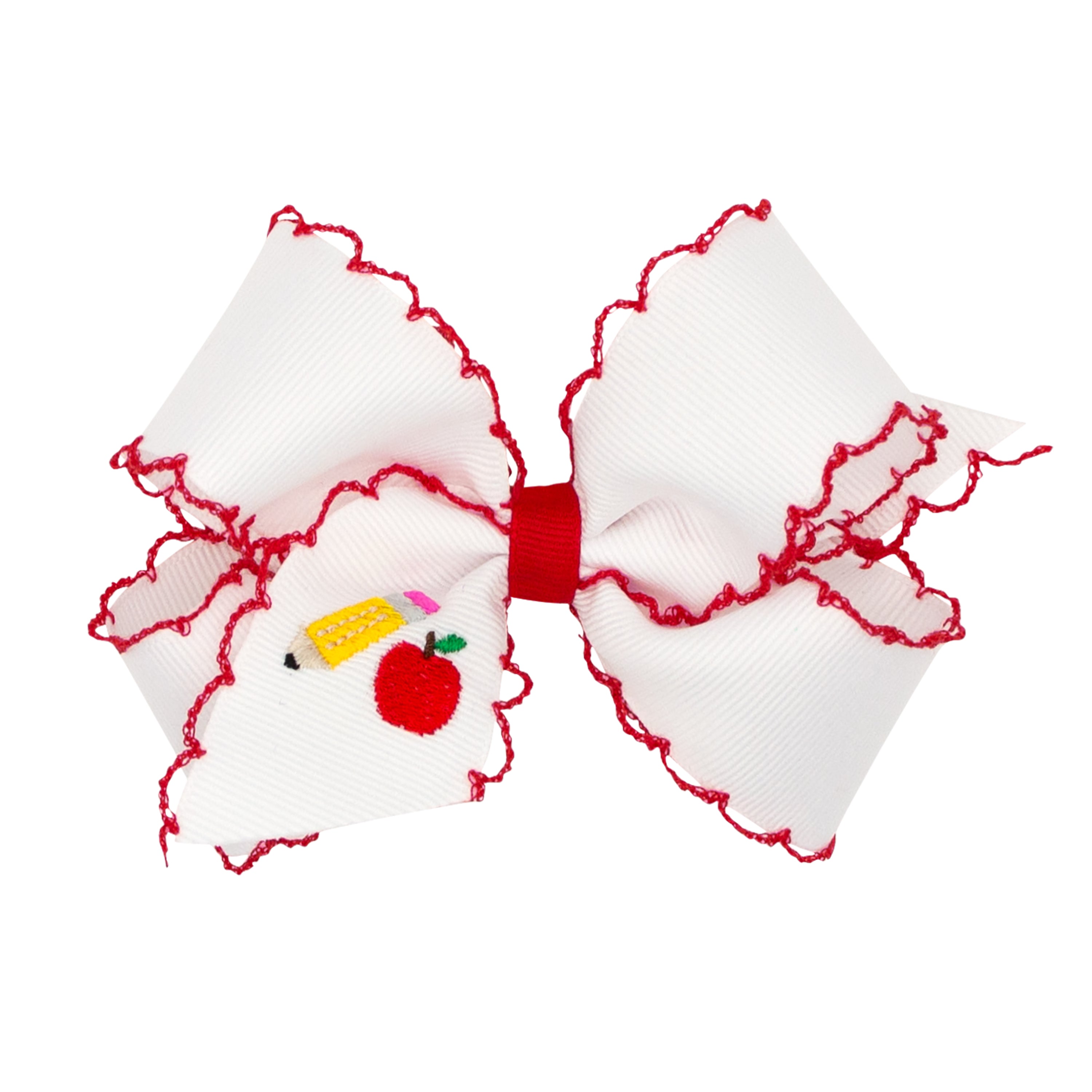Wee Ones Apple & Pencil Embroidered Medium Moonstitch Bow