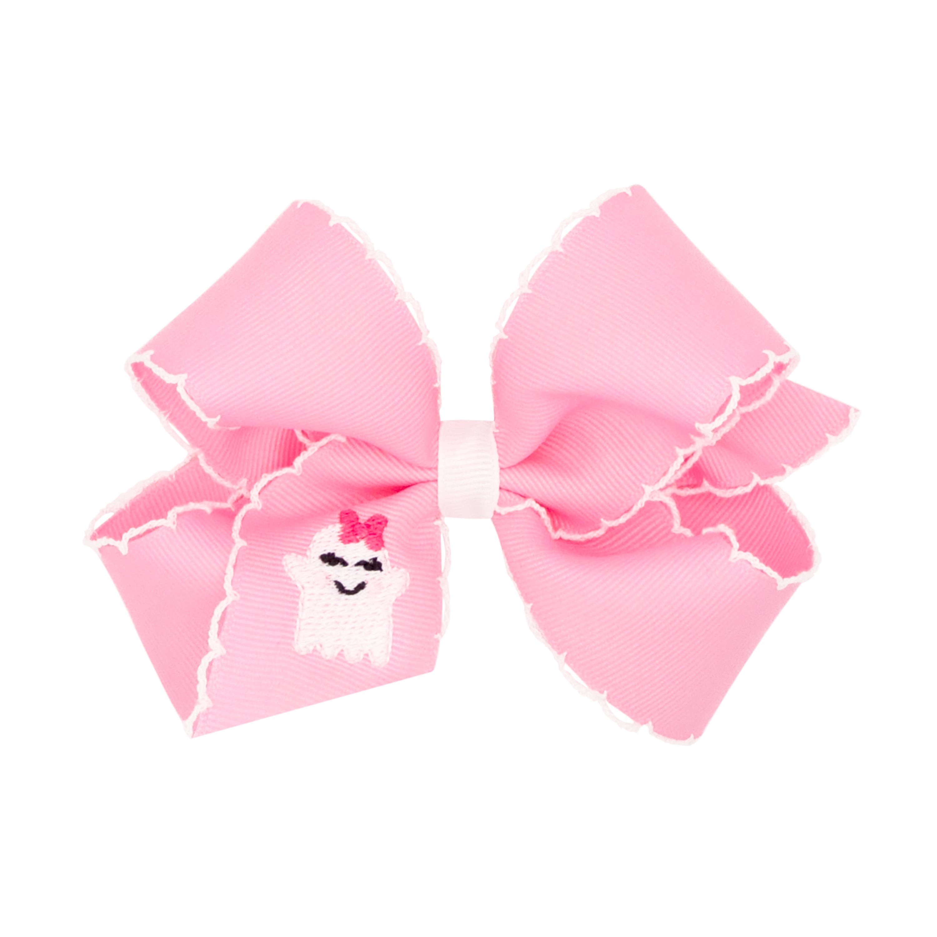Wee Ones Medium Grosgrain Moonstitch Bow with Ghost Embroidery