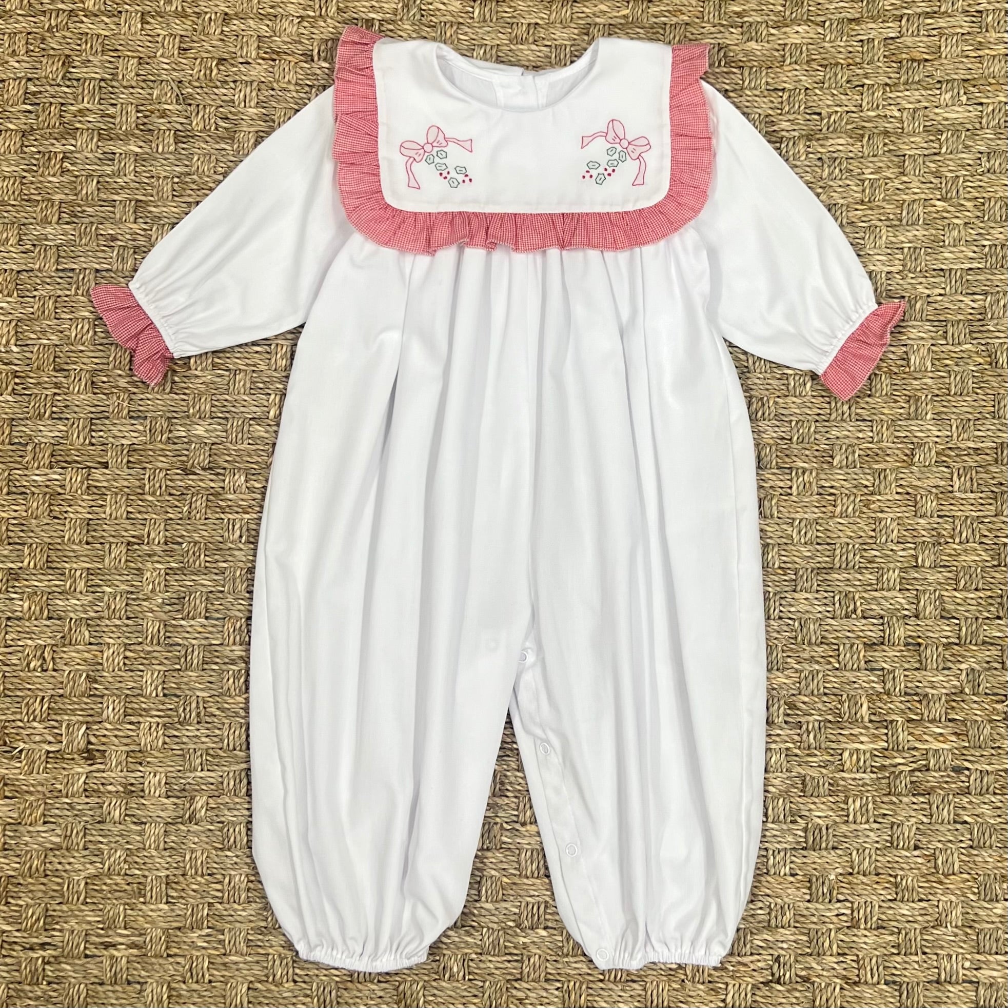 Auraluz Longall with Red Checks and Christmas Bow Embroidery