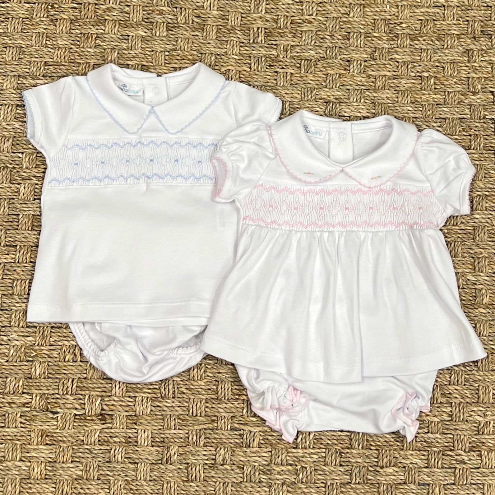 Magnolia Baby Lizzie & Landon's Smocked Collared Diaper Set, Pink