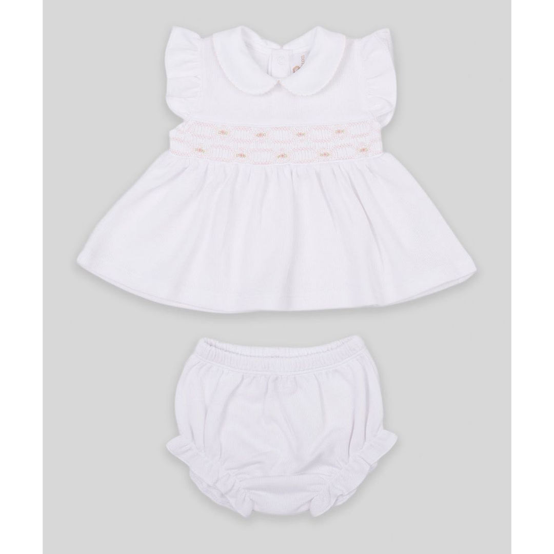 Miocotton Special Knit Hand Smocked Emma Mini Dress Set, White
