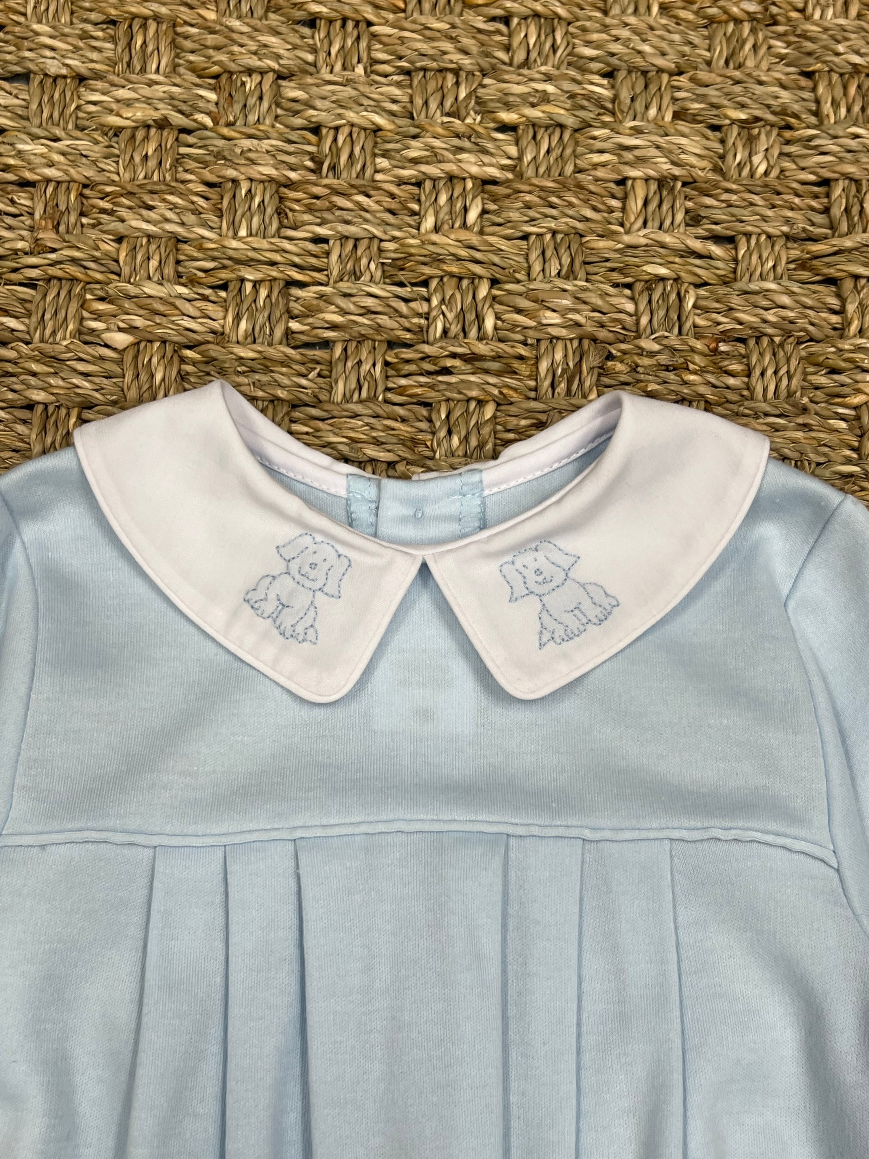 Auraluz Blue Knit Bubble with Blue Puppy Embroidery