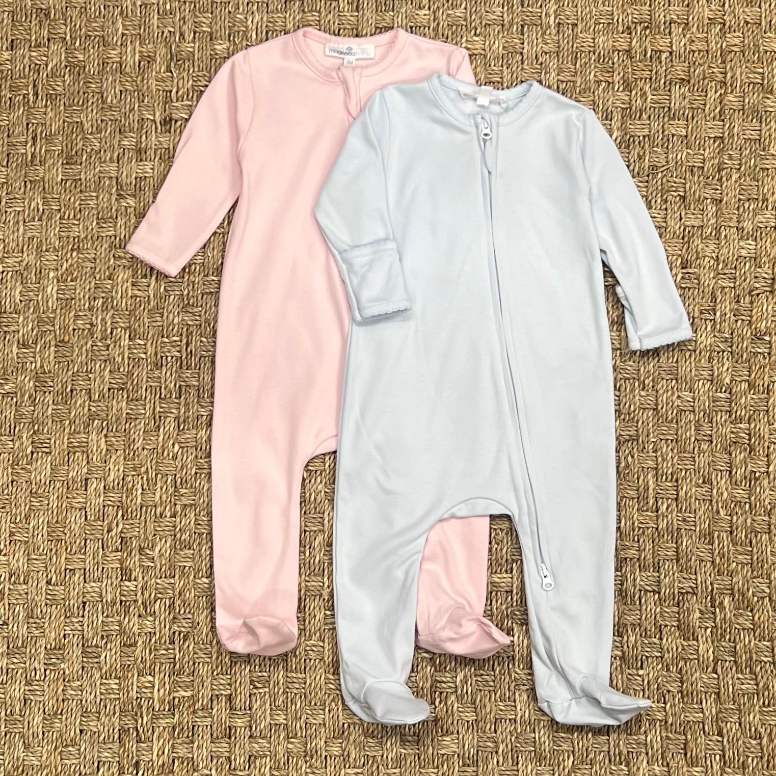 Magnolia Pink & Blue Zipper Footie, Pink