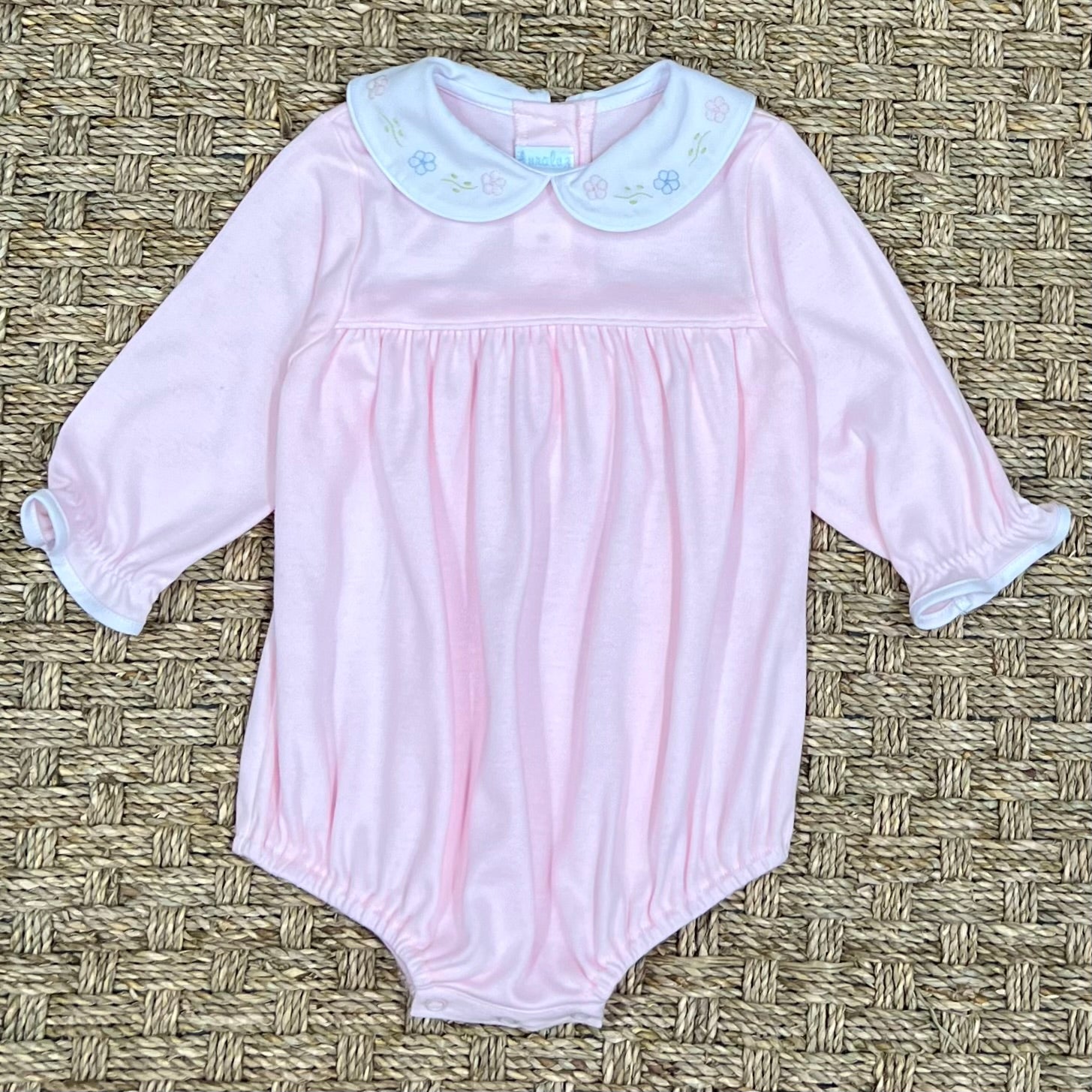 Auraluz Pink Knit Bubble with Pink Flower Embroidery