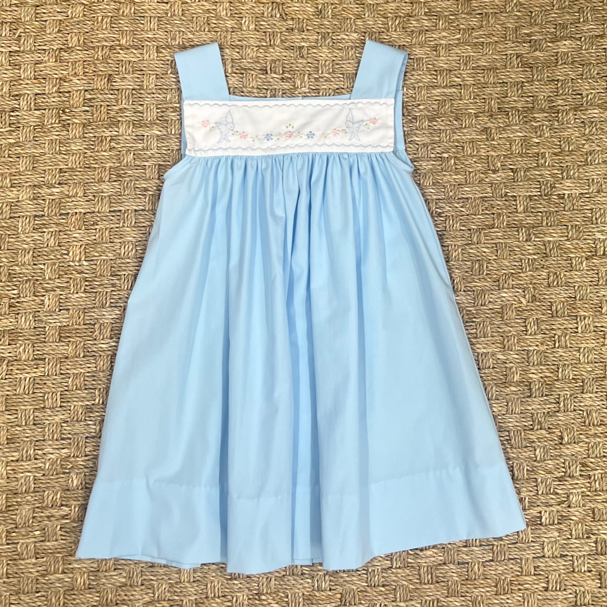 Auraluz Blue Sun Dress with Blue Bird Embroidery