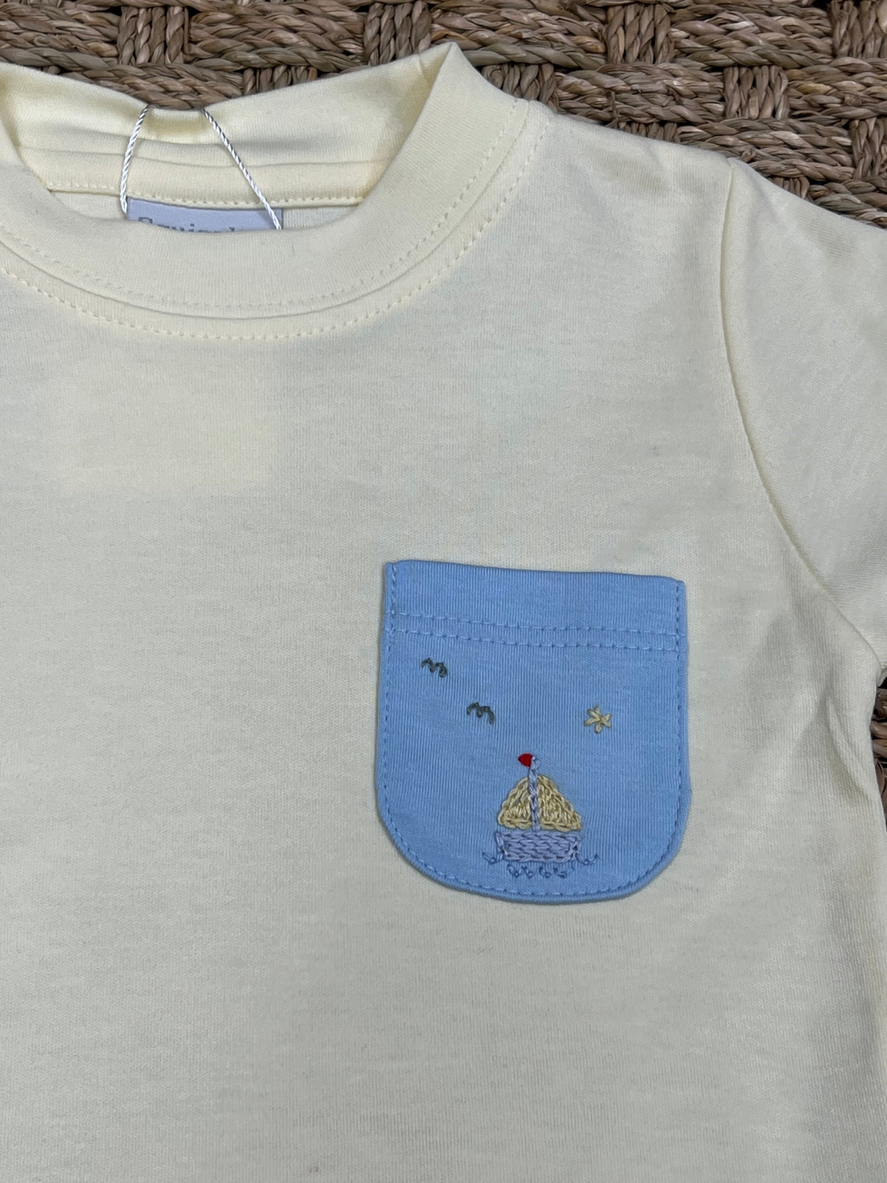 Squiggles Sailboat & Seagulls Pocket Tee