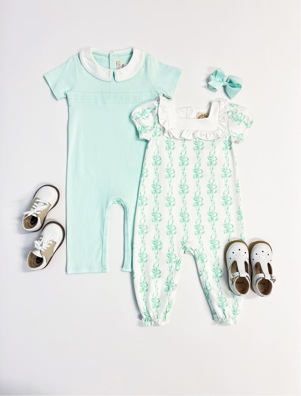 Beaufort Bonnet Samuel Smocked Romper, Sea Island Seafoam