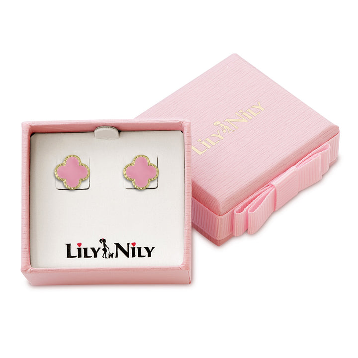 Lily Nily Four Leaf Clover Stud Earrings, Pink