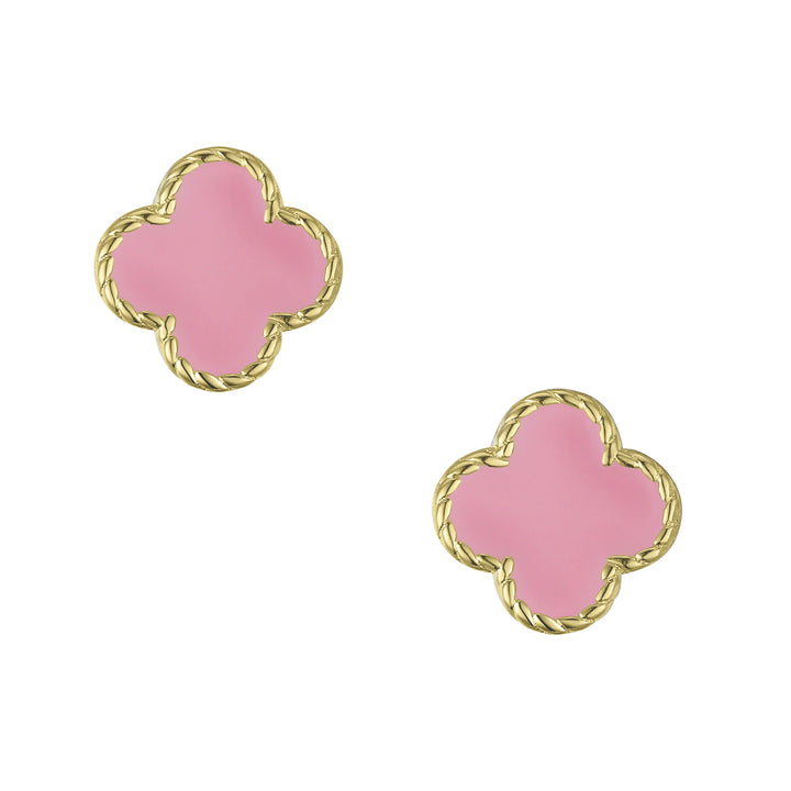 Lily Nily Four Leaf Clover Stud Earrings, Pink