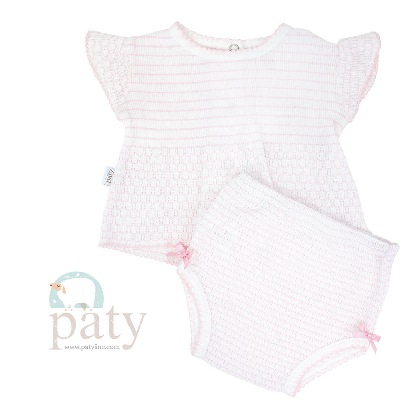 Paty 2 Piece Flutter Sleeve Diaper Set, Pink Pinstripe