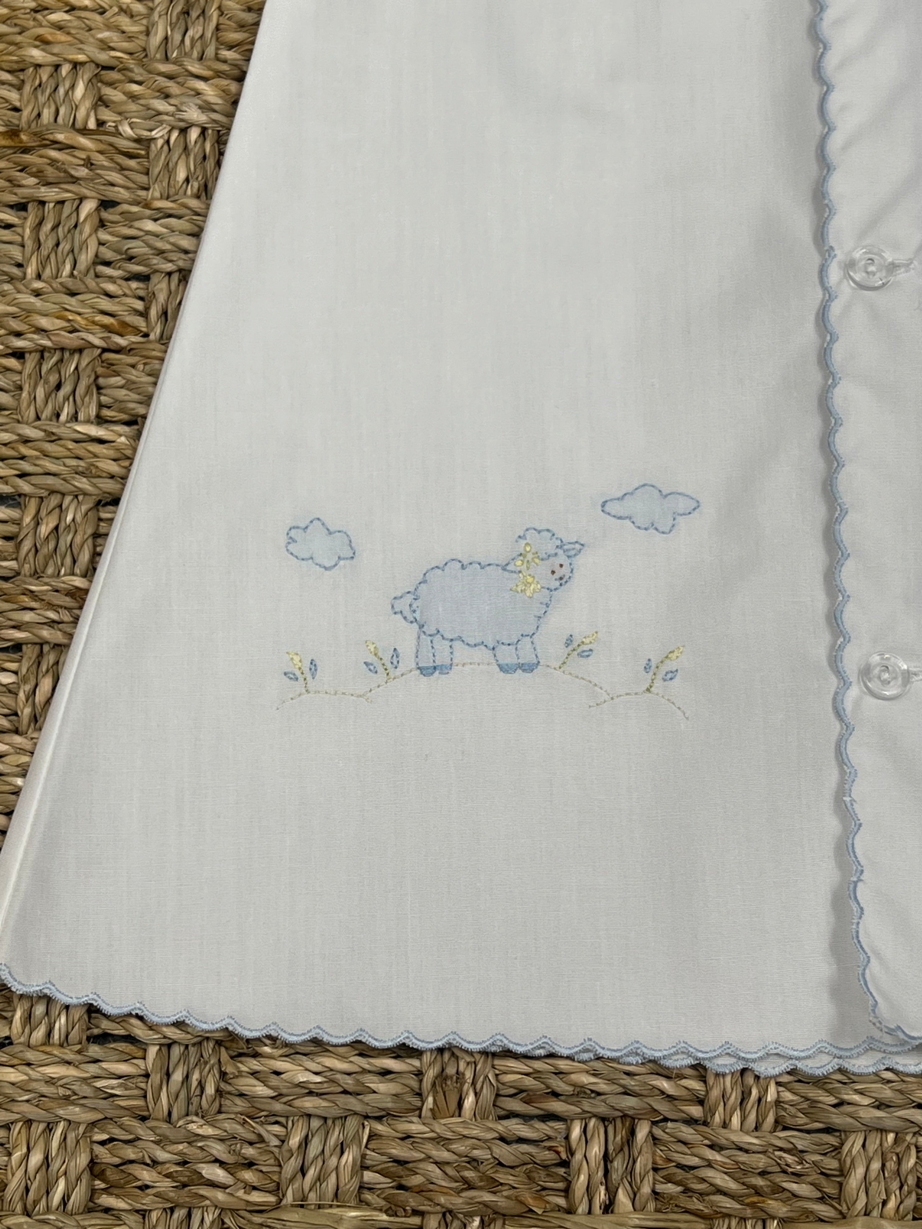 Auraluz White Daygown with Blue Lamb Embroidery