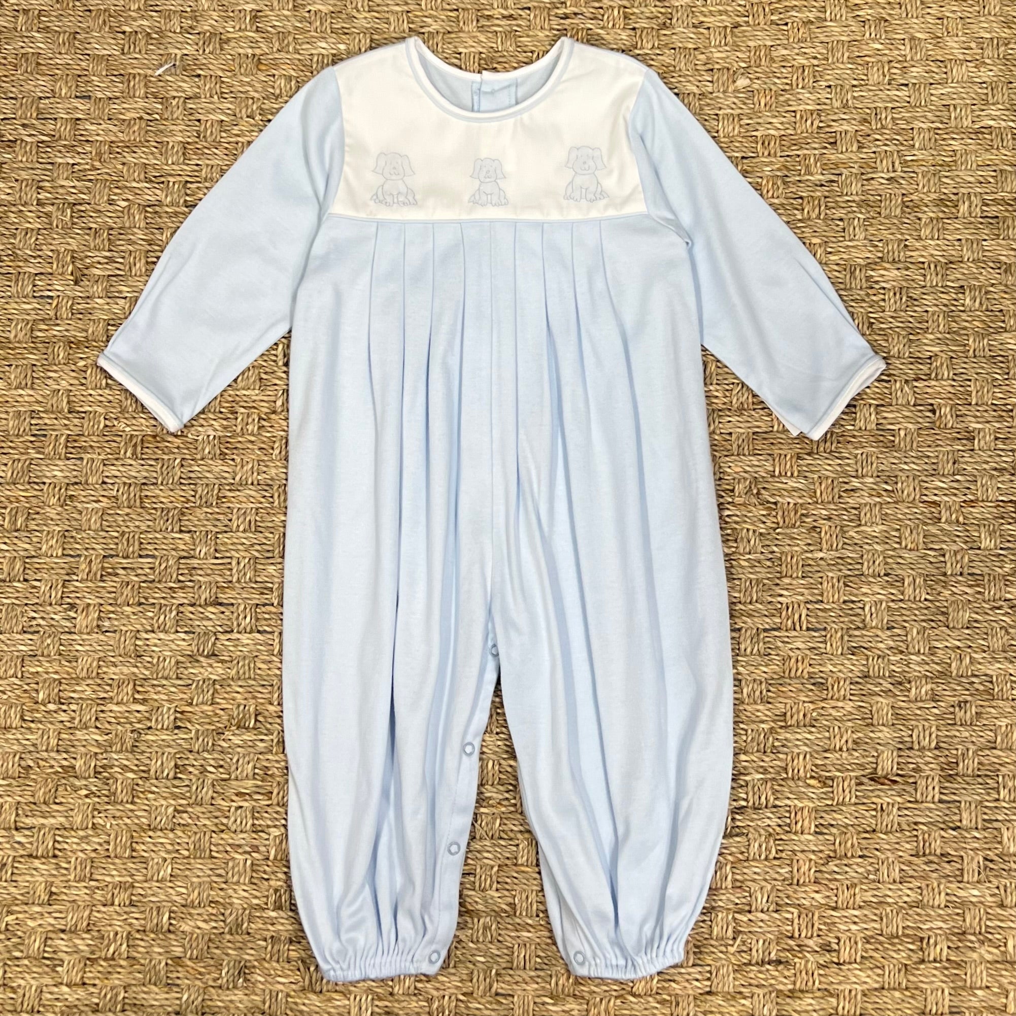 Auraluz Blue Knit Longall with Puppy Embroidery