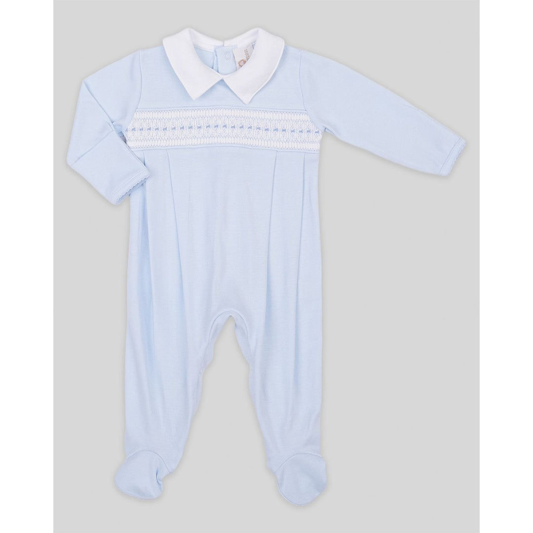 Miocotton Hand Smocked Renzi Footie, Blue