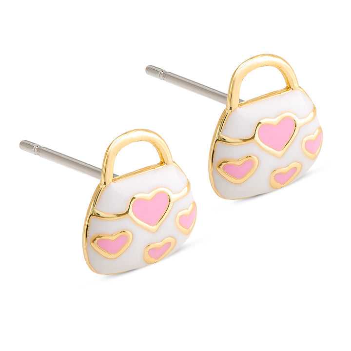 Lily Nily Pink Hearts Handbag Stud Earrings