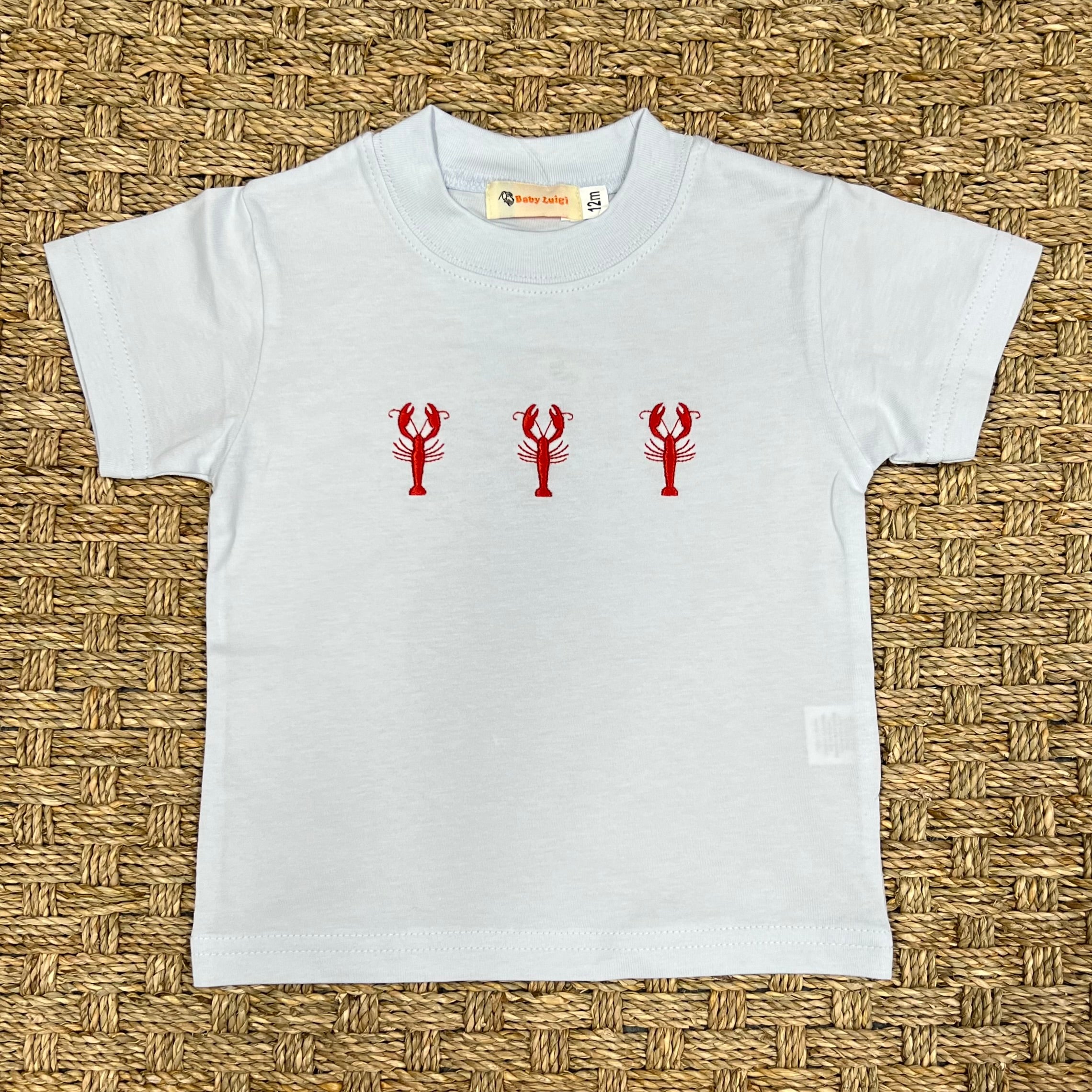 Luigi Tee, Three Lobsters on Baby Blue