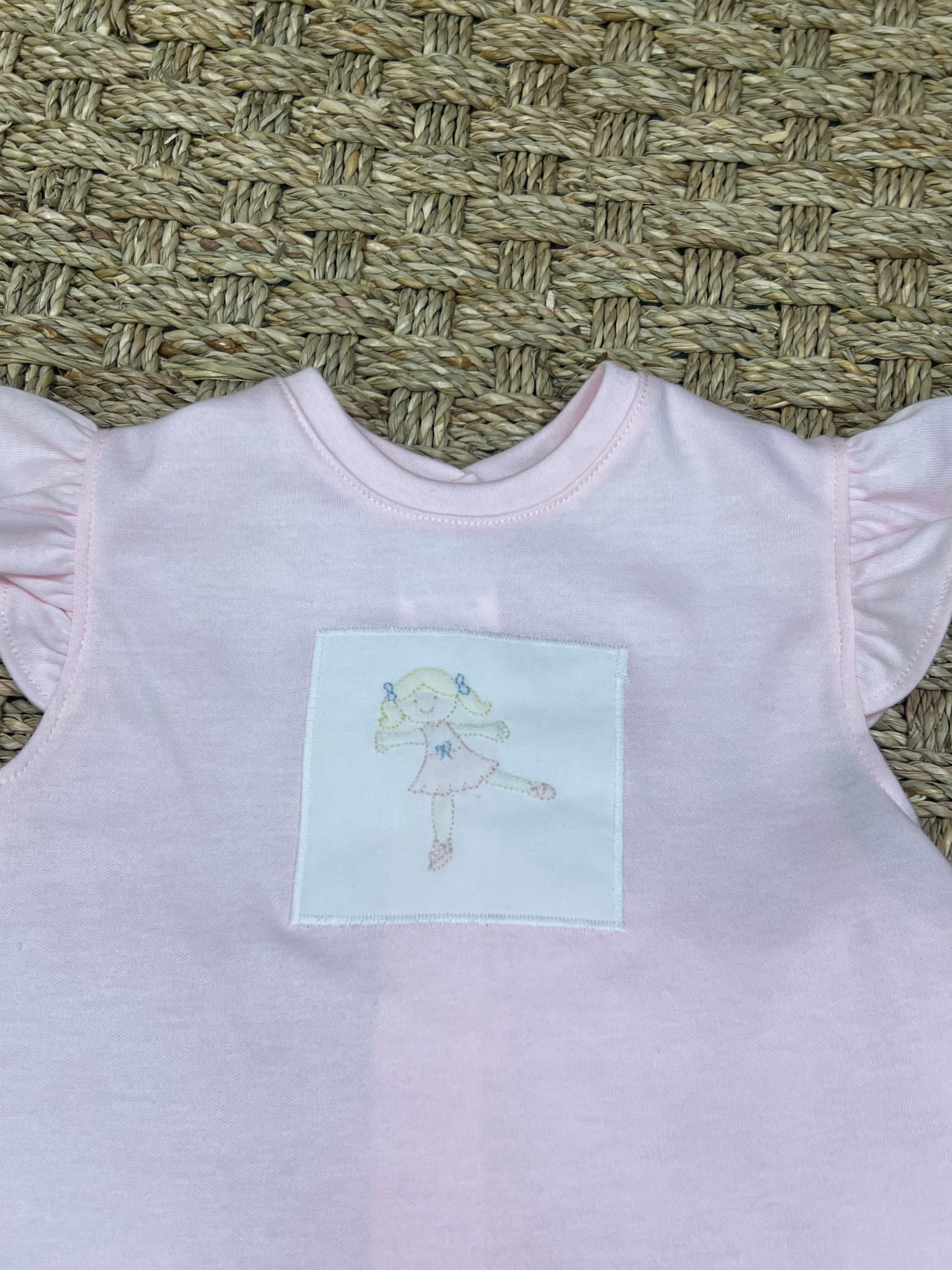 Auraluz Pink Knit Diaper Set with Ballerina Embroidery