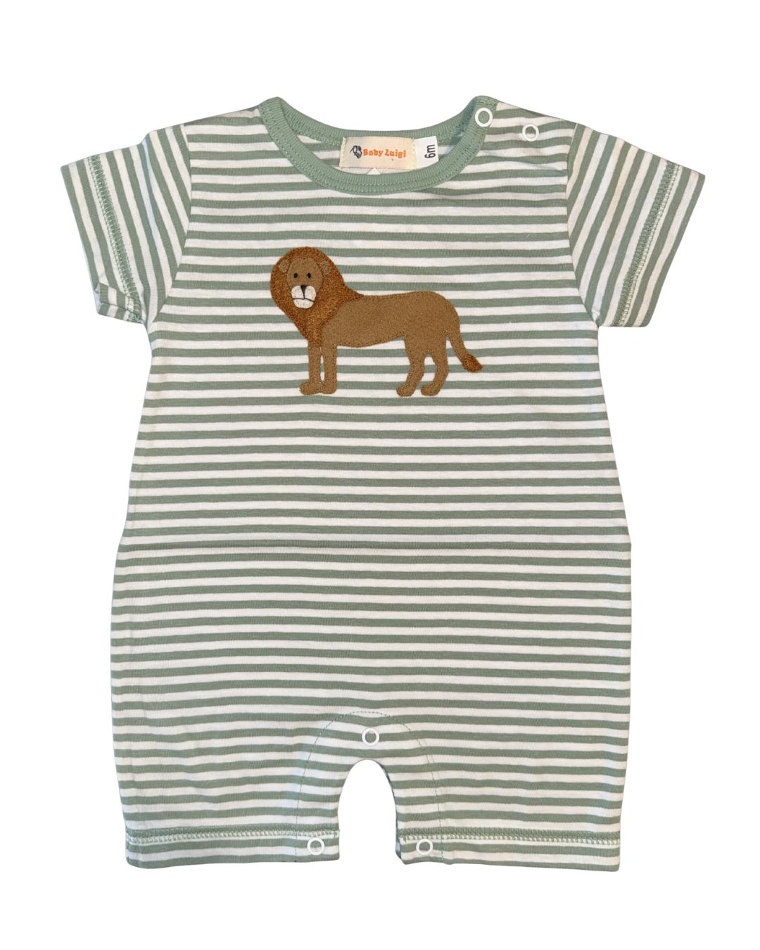 Luigi Romper Lion on Green Stripe
