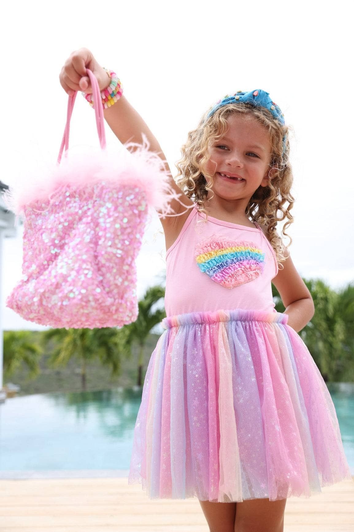 Lola & The Boys 3D Rainbow Heart Shimmer Dress