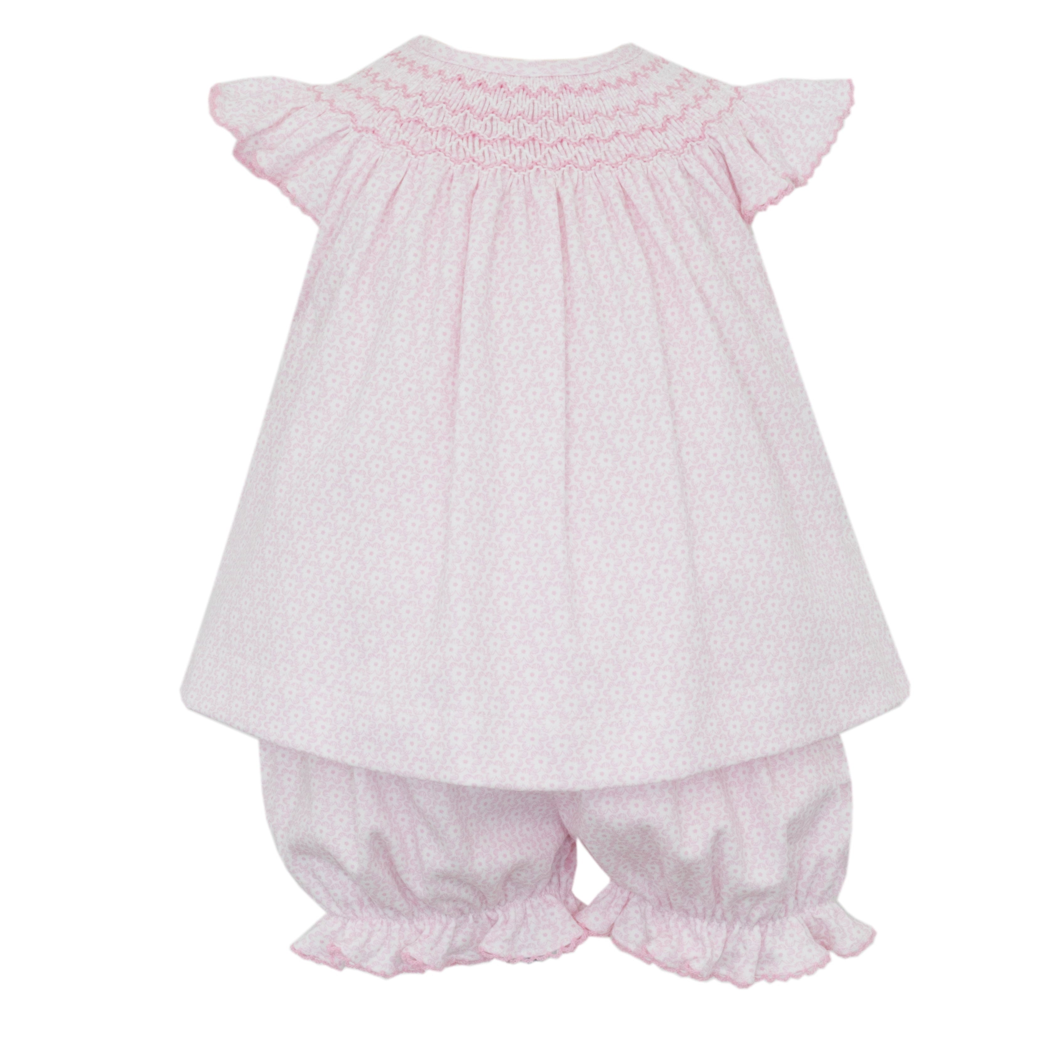 Petit Bebe Ivanna Pink Flower Knit Print Angel Wing Bishop Bloomer Set