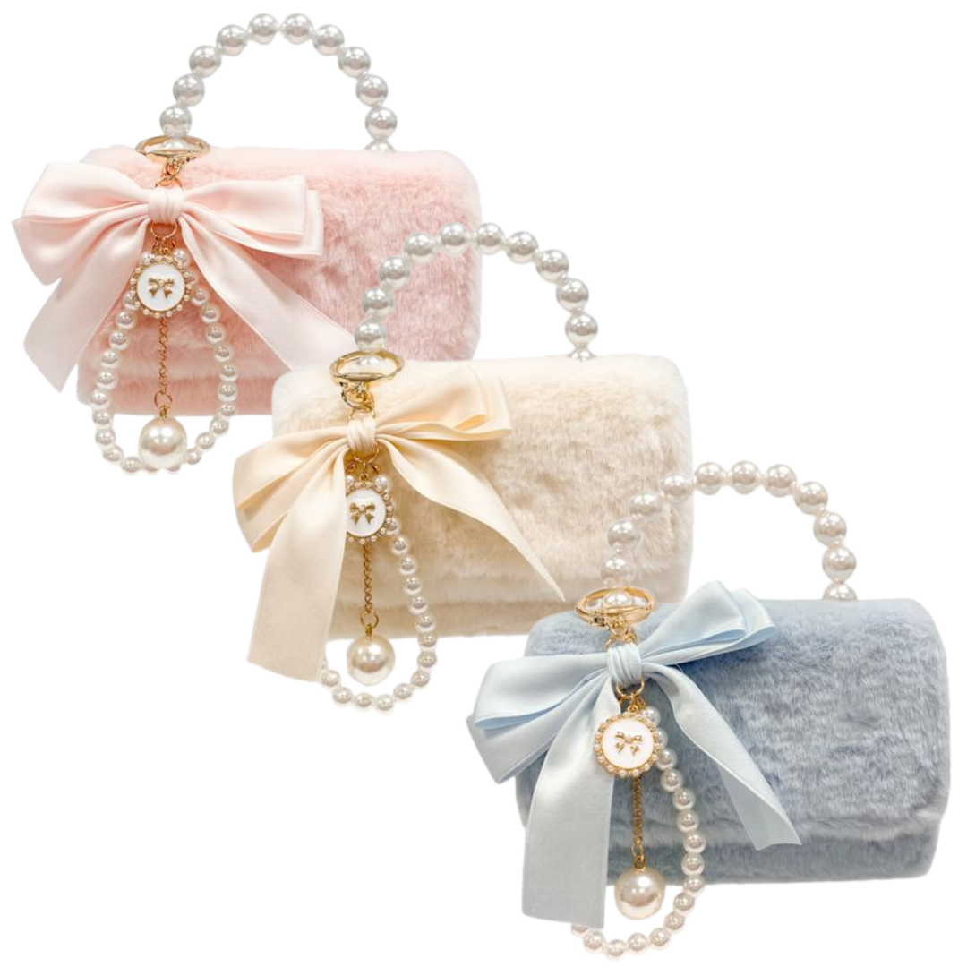 Doe A Dear Furry Purse with Bow & Pearl Charm