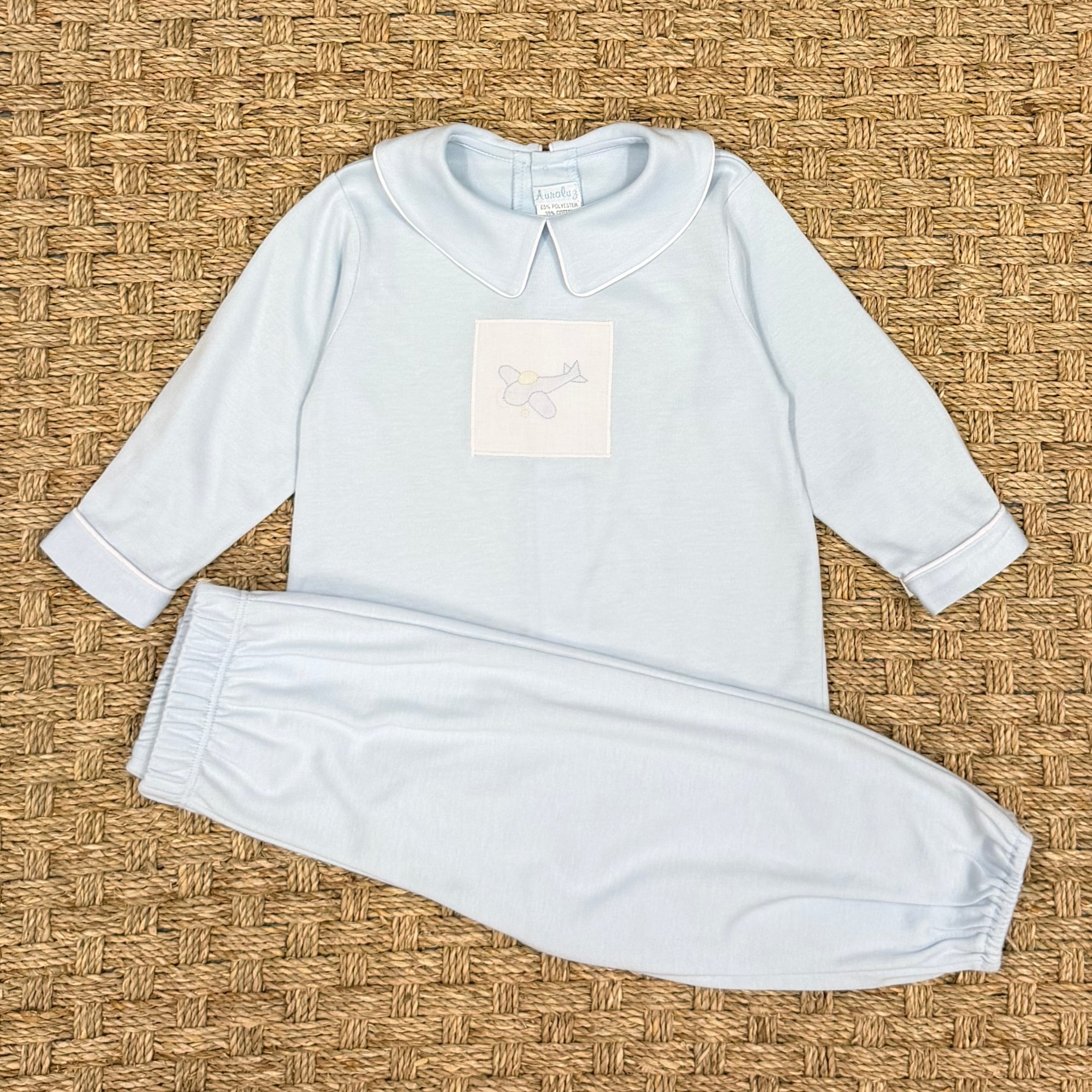 Auraluz Blue Knit Set with Plane Embroidery