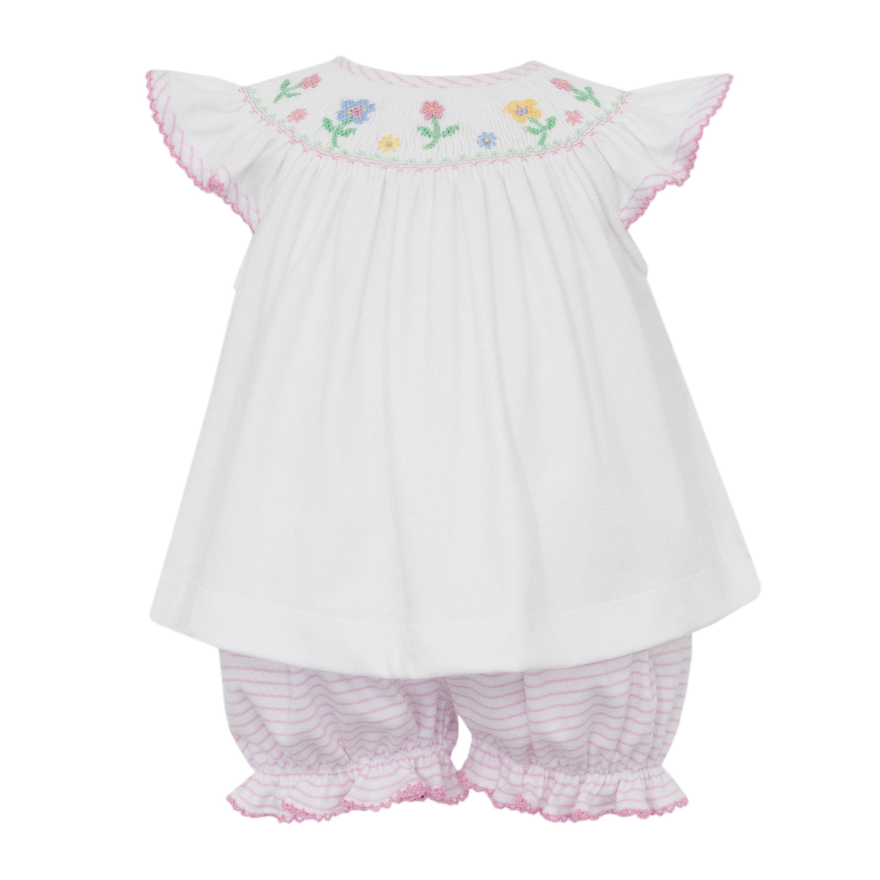 Petit Bebe Flowers Smocked Angel Wing Bishop Bloomer Set