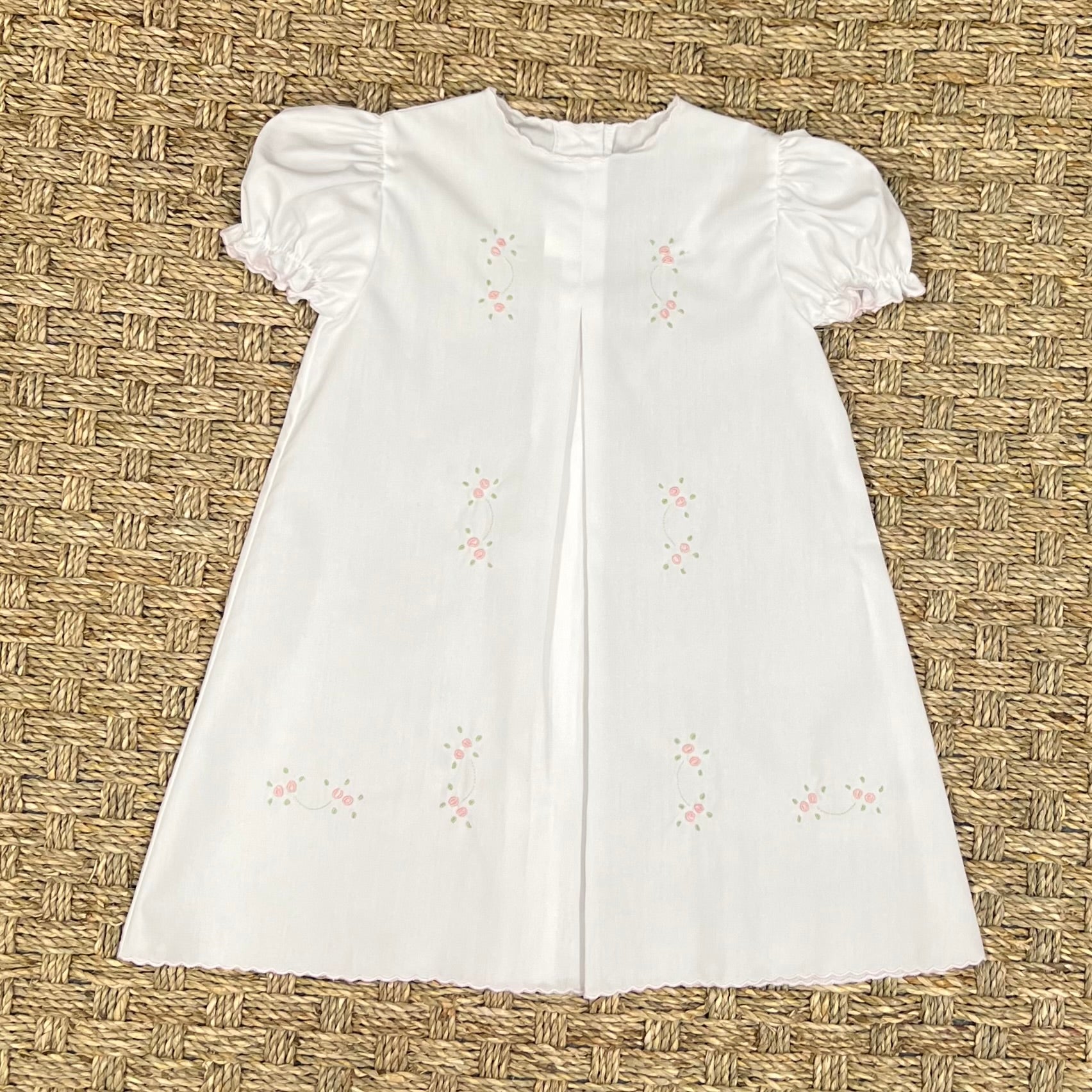 Auraluz White Daygown with Pink Tiny Bud Embroidery