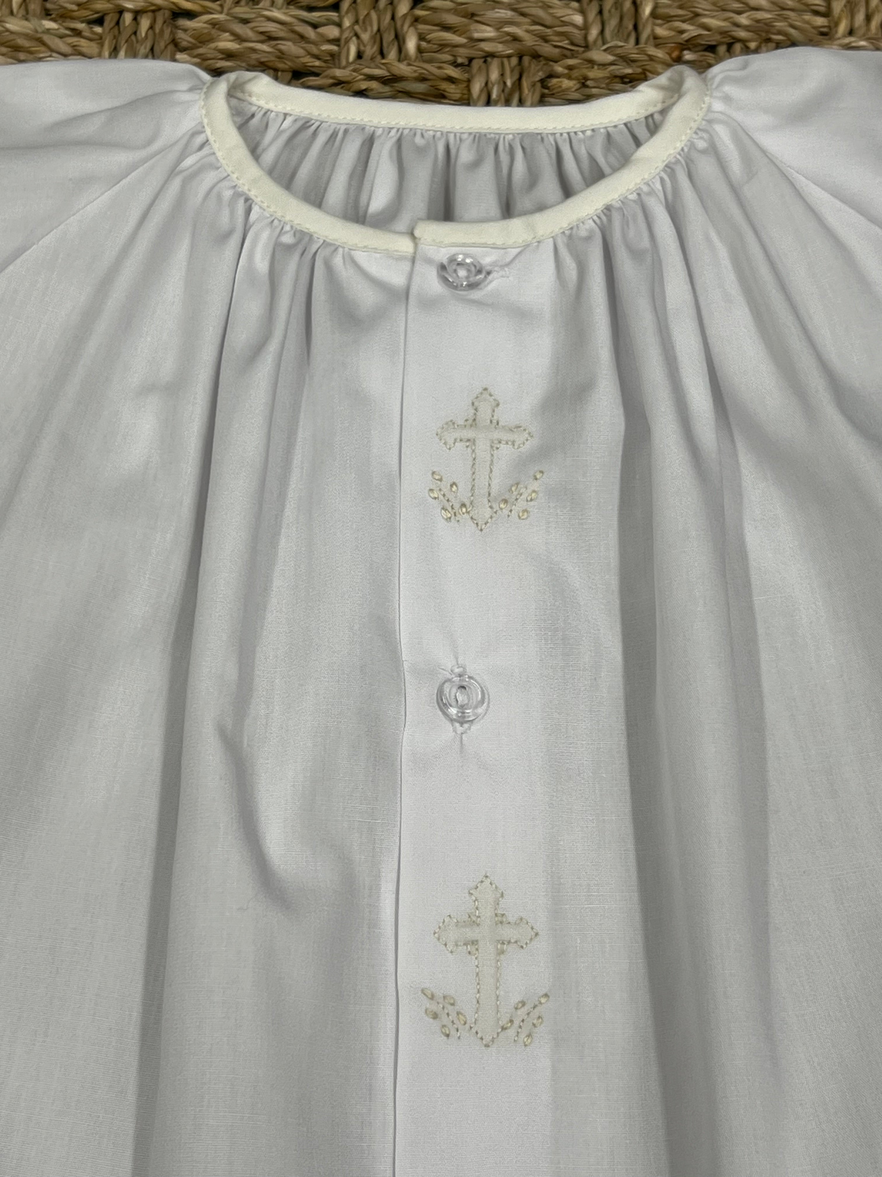 Auraluz White Day Gown with Ecru Cross Embroidery