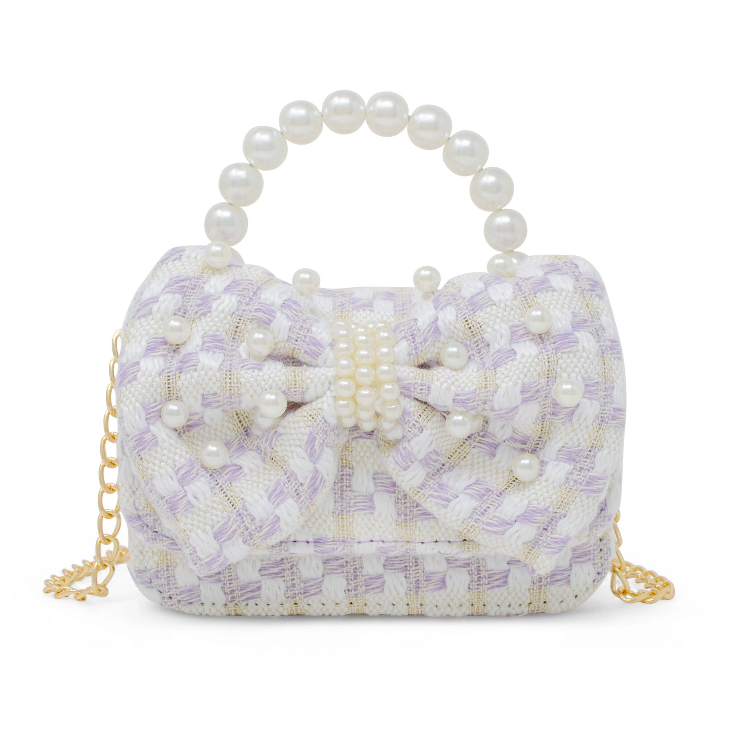 Zomi Gems Tweed Jumbo Pearl Bow Handbag