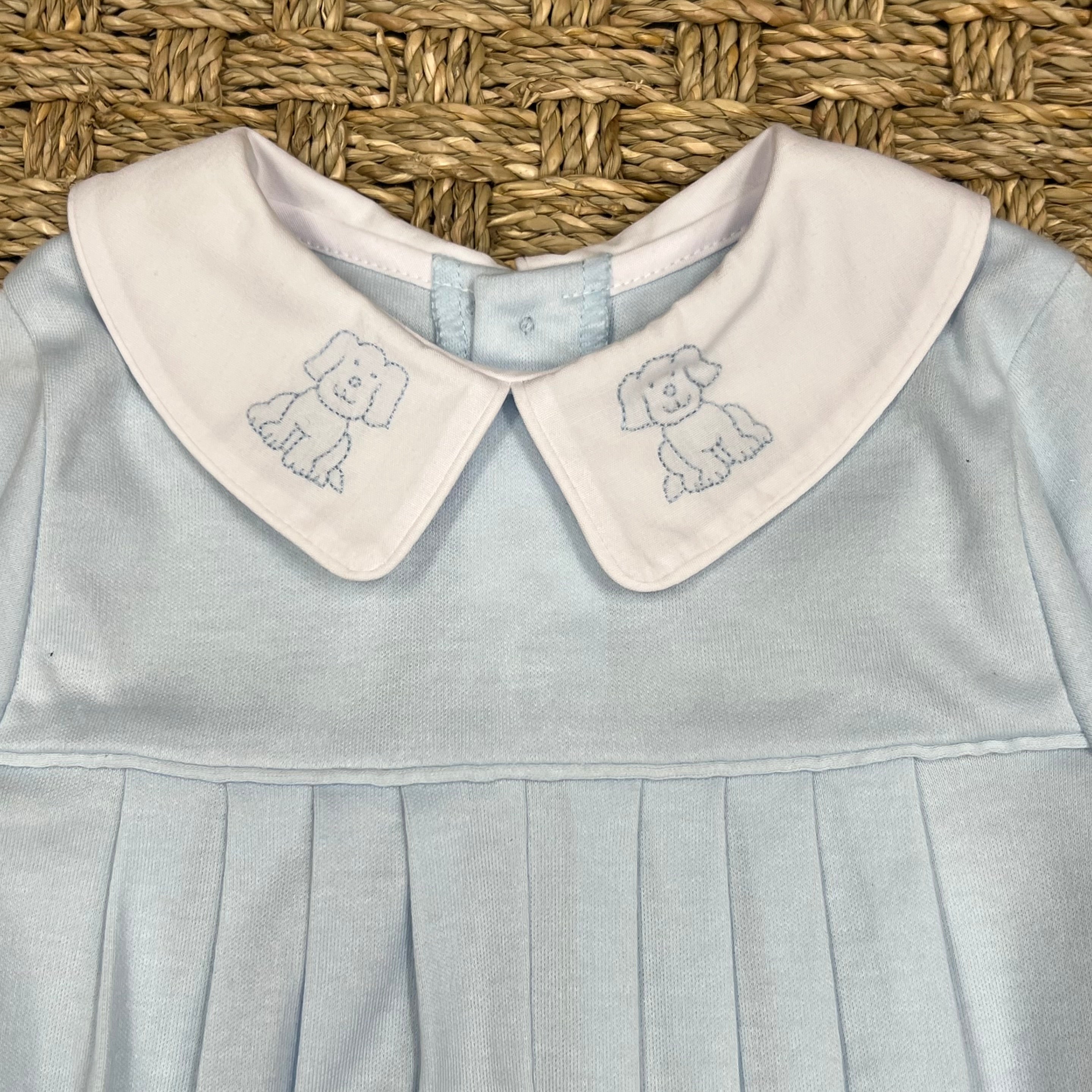 Auraluz Blue Knit Longall with Blue Puppy Embroidery