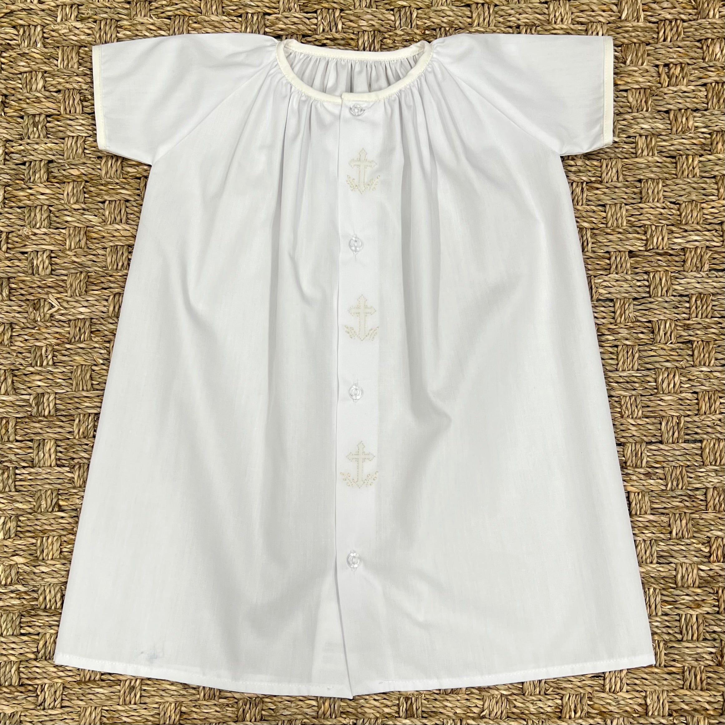 Auraluz White Day Gown with Ecru Cross Embroidery